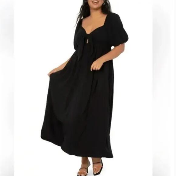 New! ELOQUII black‎ tie front maxi dress plus size 14 - Picture 1 of 13